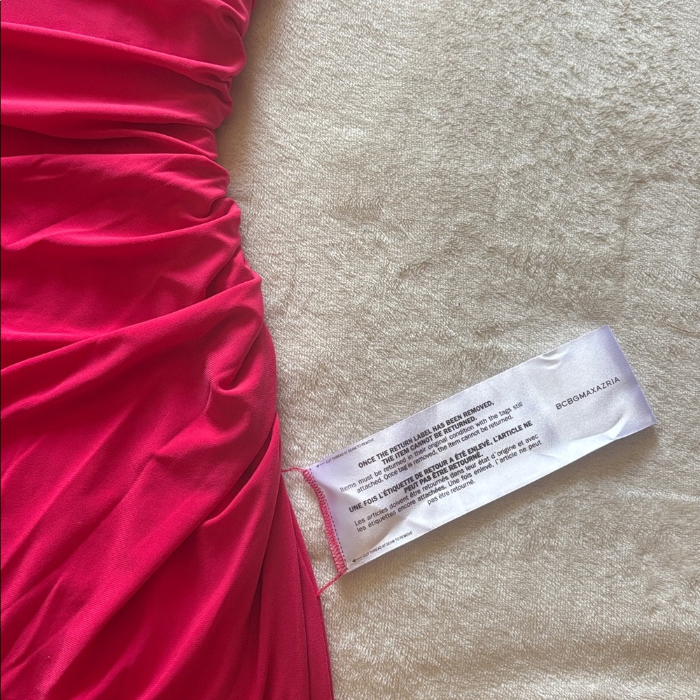 BCBGMaxAzria Raspberry Asymmetrical Ruched Slit Gown Dress - Picture 8 of 8